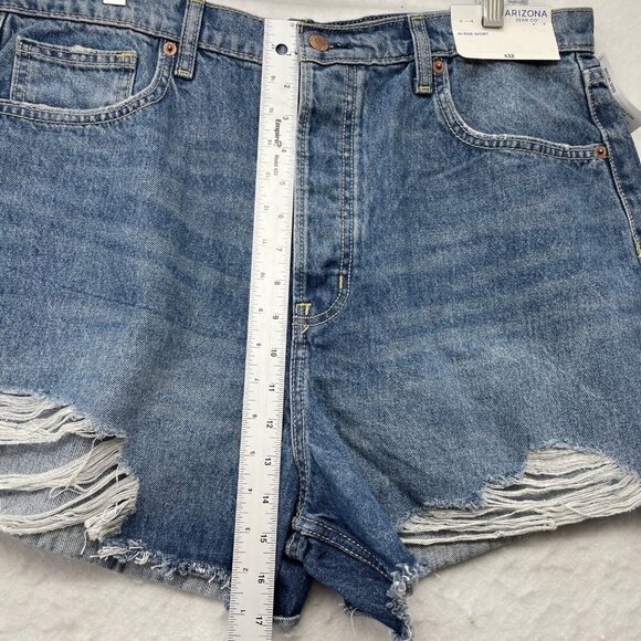 Arizona Jean Shorts Women's Sz 19 Blue Highrise Distressed Denim Stretch Raw Hem - Picture 3 of 12